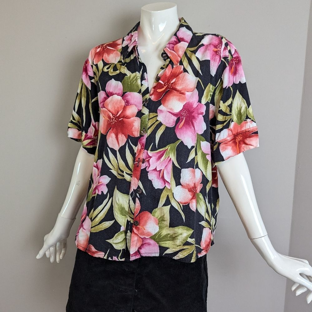 Caribbean Joe Floral Hawaiian Shirt – Tropical Button-Up – XL Short Sleeve